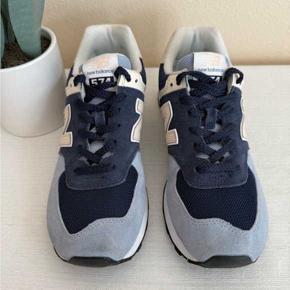 New Balance 574 Blue and Cream Casual Sneakers - Picture 4 of 14